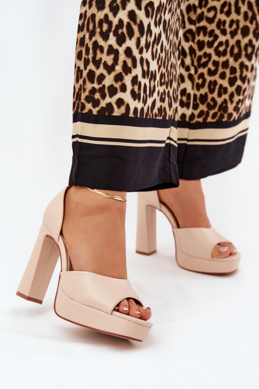 Dámské sandály na vysokém podpatku a platformou Eko  béžové Lomman Dámské sandály na vysokém podpatku a platformou Eko  béžové Lomman