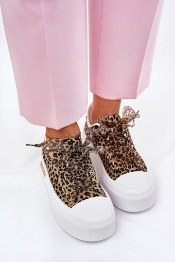 Ležérní obuv s platformou  m se vzory leopardí kožešiny hnědá Zidora