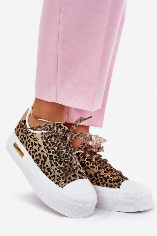 Ležérní obuv s platformou  m se vzory leopardí kožešiny hnědá Zidora