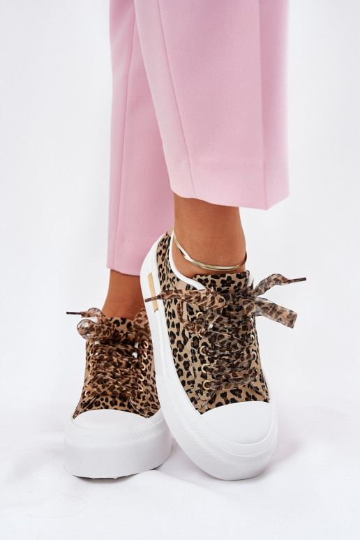 Ležérní obuv s platformou  m se vzory leopardí kožešiny hnědá Zidora