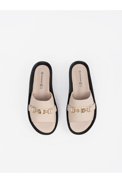 béžové Pantofle  s řetízkem