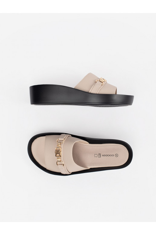 béžové Pantofle  s řetízkem