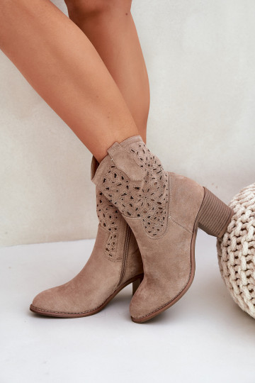 s ažurovými prvky Boty v kovbojském stylu  s podpatky S.Barski HY51-125 béžové