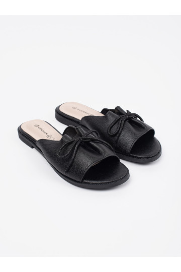 Černé Pantofle płaksie s mašlí 2