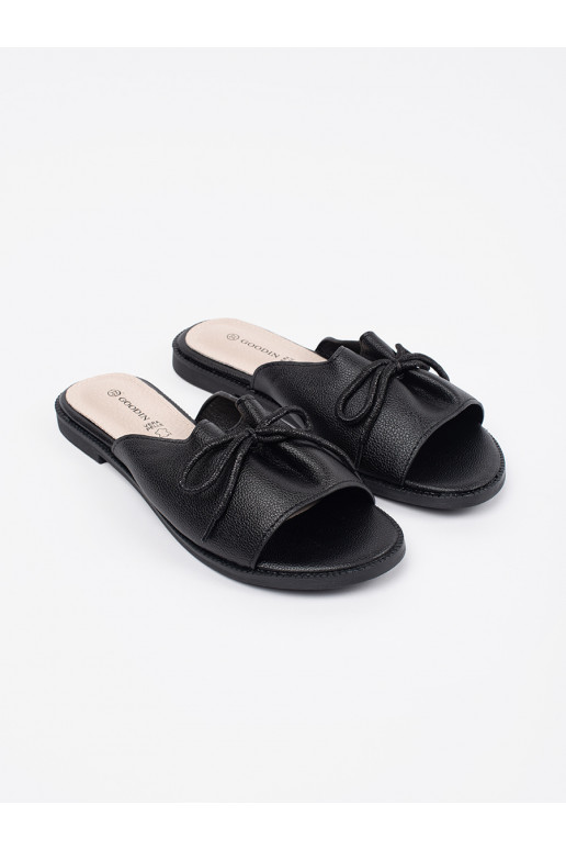 Černé Pantofle płaksie s mašlí