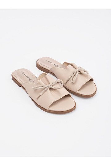 béžové Pantofle płaksie s mašlí 2