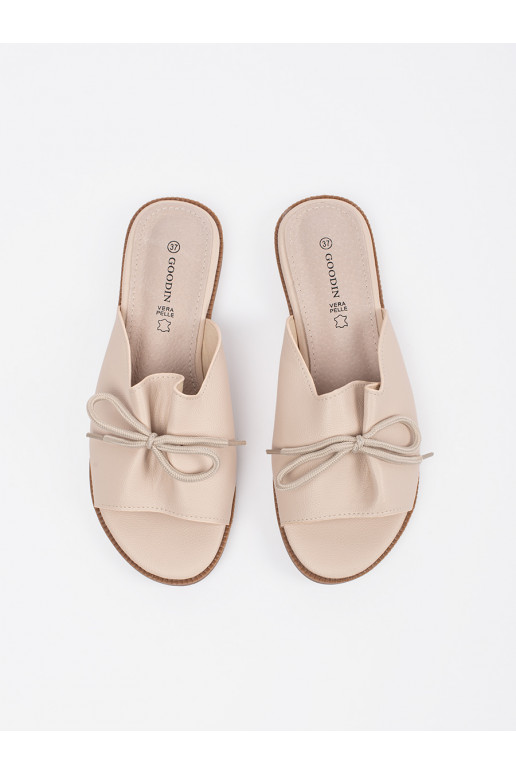 béžové Pantofle płaksie s mašlí