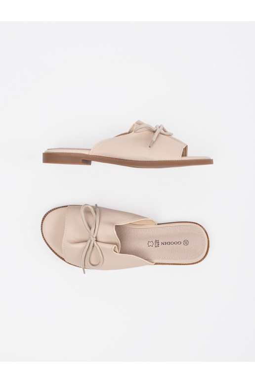 béžové Pantofle płaksie s mašlí