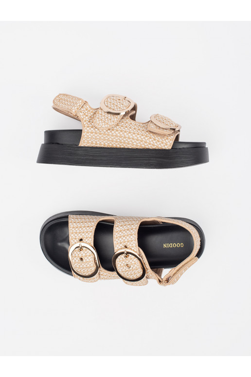 Žabky s platformou béžové-białą kratkę Žabky s platformou béžové-białą kratkę