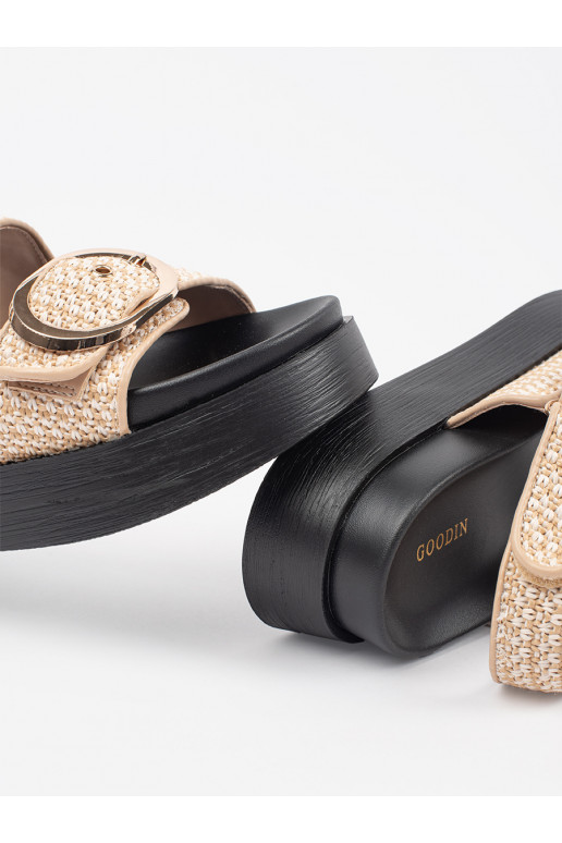 Žabky s platformou béžové-białą kratkę Žabky s platformou béžové-białą kratkę