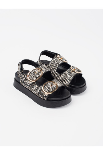 Žabky s platformou černá-białą kratkę 2