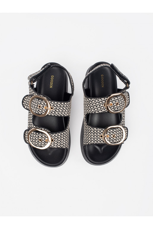 Žabky s platformou černá-białą kratkę