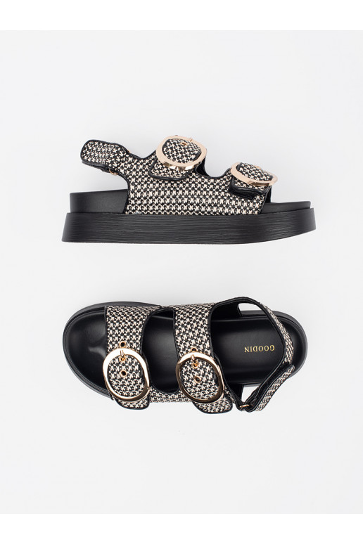 Žabky s platformou černá-białą kratkę