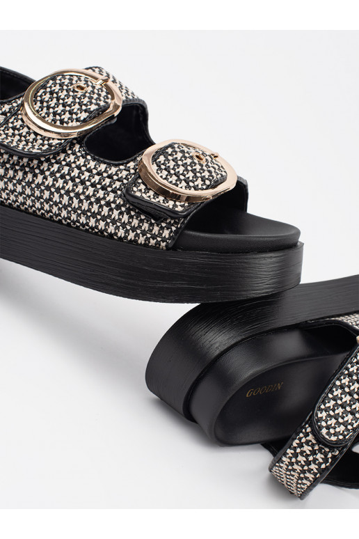 Žabky s platformou černá-białą kratkę