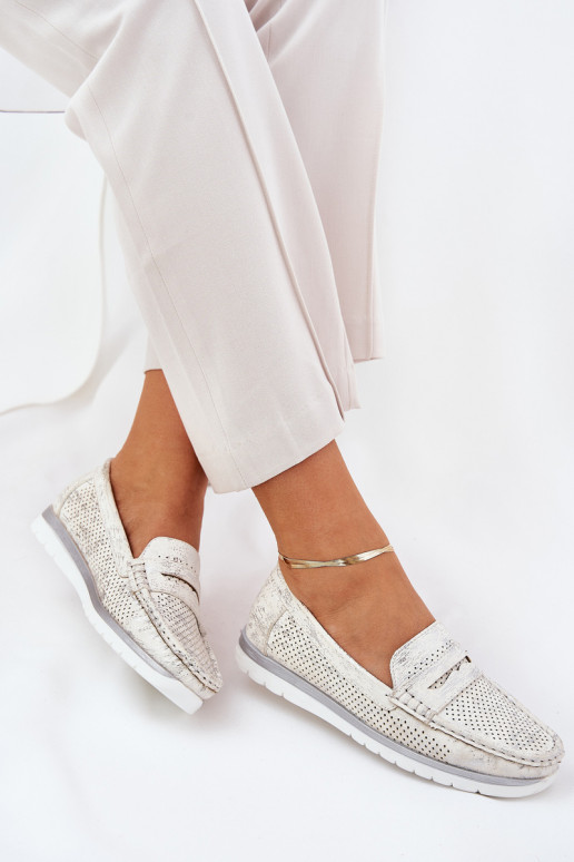 Dámské mokasíny z ekologické kůže stříbrné barvy Bralithia Dámské mokasíny z ekologické kůže stříbrné barvy Bralithia