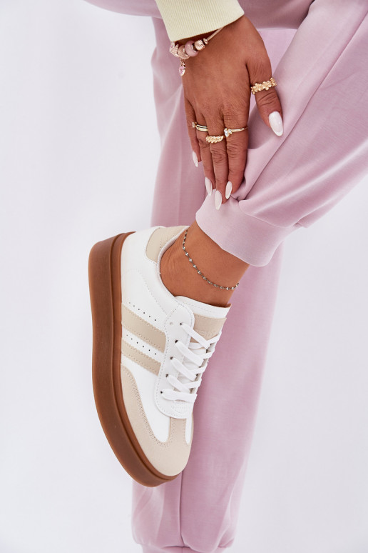 Tenisky  s platformou z ekologické kůže béžové-bílé Ediriella Tenisky  s platformou z ekologické kůže béžové-bílé Ediriella