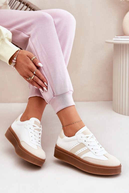 Tenisky  s platformou z ekologické kůže béžové-bílé Ediriella Tenisky  s platformou z ekologické kůže béžové-bílé Ediriella