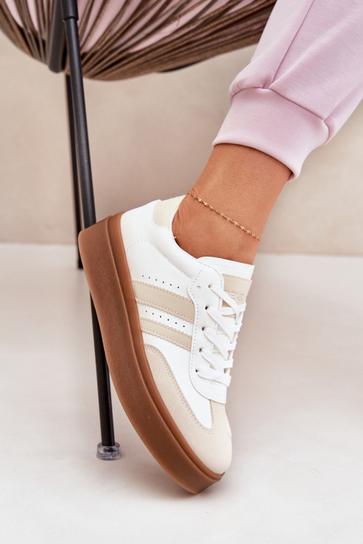 Tenisky  s platformou z ekologické kůže béžové-bílé Ediriella Tenisky  s platformou z ekologické kůže béžové-bílé Ediriella