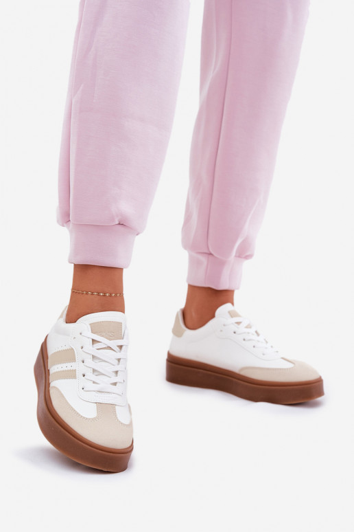 Tenisky  s platformou z ekologické kůže béžové-bílé Ediriella Tenisky  s platformou z ekologické kůže béžové-bílé Ediriella