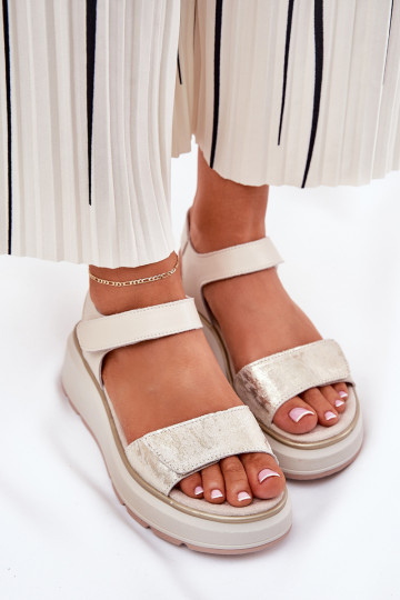 Dámské sandály  Platformie I Koturnie se samolepicími uzávěry S.Barski LR51-543 zlaté barvy