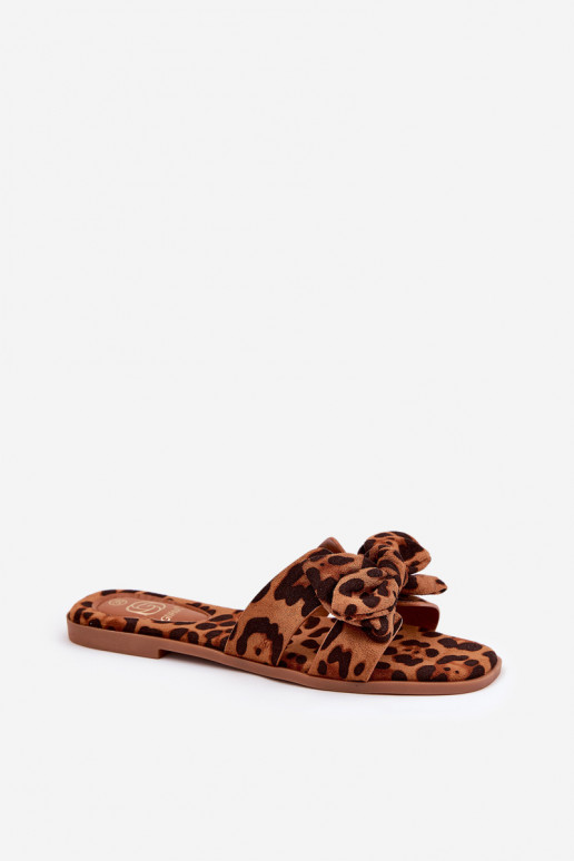 Ploché boty Dámské pantofle se stuhami se vzory leopardí kožešiny hnědá Tobin Ploché boty Dámské pantofle se stuhami se vzory leopardí kožešiny hnědá Tobin