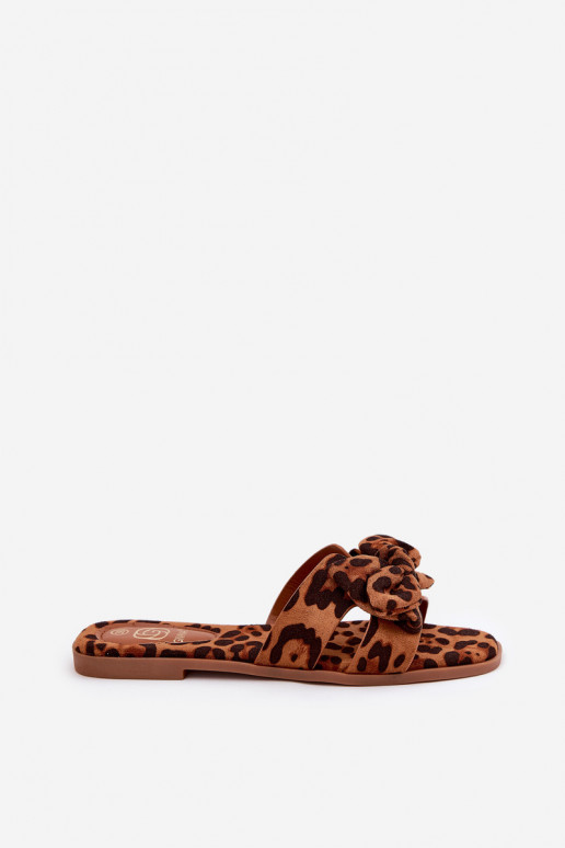 Ploché boty Dámské pantofle se stuhami se vzory leopardí kožešiny hnědá Tobin Ploché boty Dámské pantofle se stuhami se vzory leopardí kožešiny hnědá Tobin