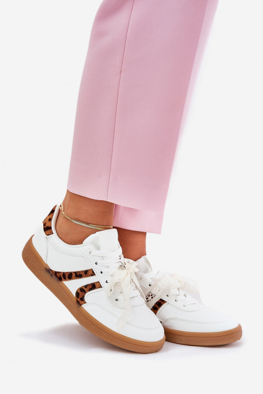  Tenisky  s krajkou se vzory leopardí kožešiny bílé Zielle