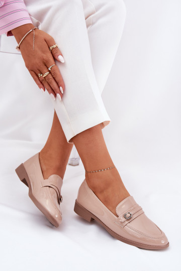 Lakované mokasíny  zdobené s přezkami béžové Mollan
