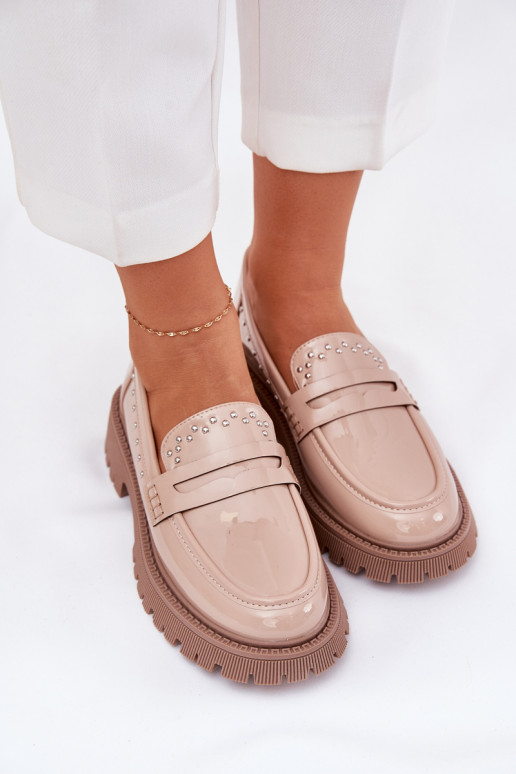 Dámské mokasíny s efektem laku  béžové Nallae Dámské mokasíny s efektem laku  béžové Nallae