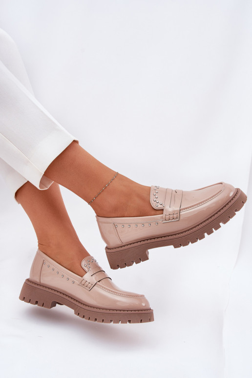 Dámské mokasíny s efektem laku  béžové Nallae Dámské mokasíny s efektem laku  béžové Nallae