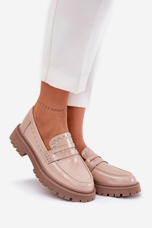 Dámské mokasíny s efektem laku  béžové Nallae Dámské mokasíny s efektem laku  béžové Nallae