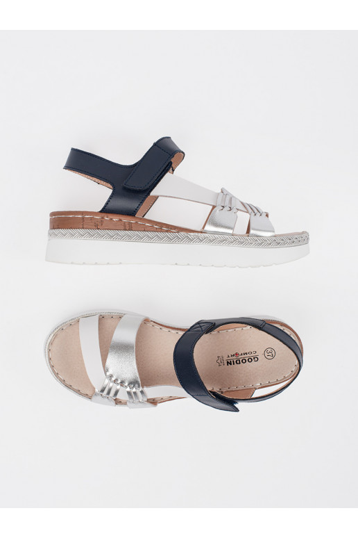 Bílá-modrá sandály s platformou z m zdobieniem