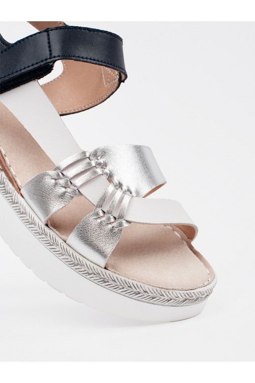 Bílá-modrá sandály s platformou z m zdobieniem