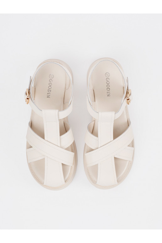 slonová kost sandály s masivním podpatkem