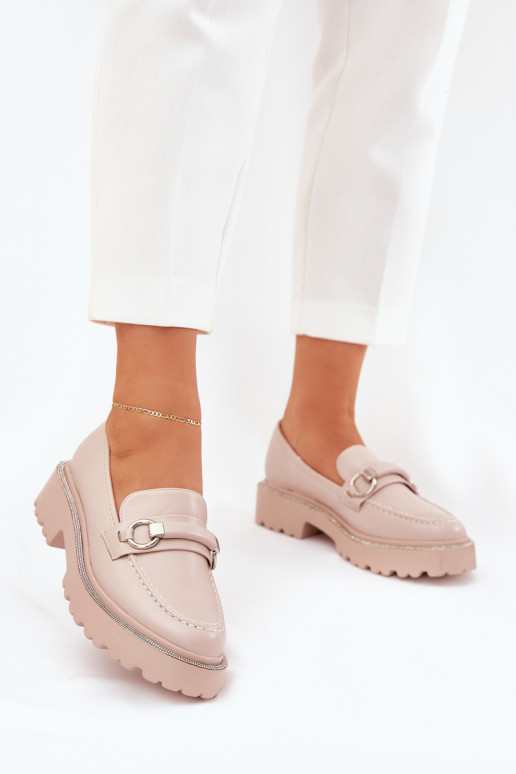 Dámské mokasíny Zdobené Cyrkoniami béžové Patina Dámské mokasíny Zdobené Cyrkoniami béžové Patina