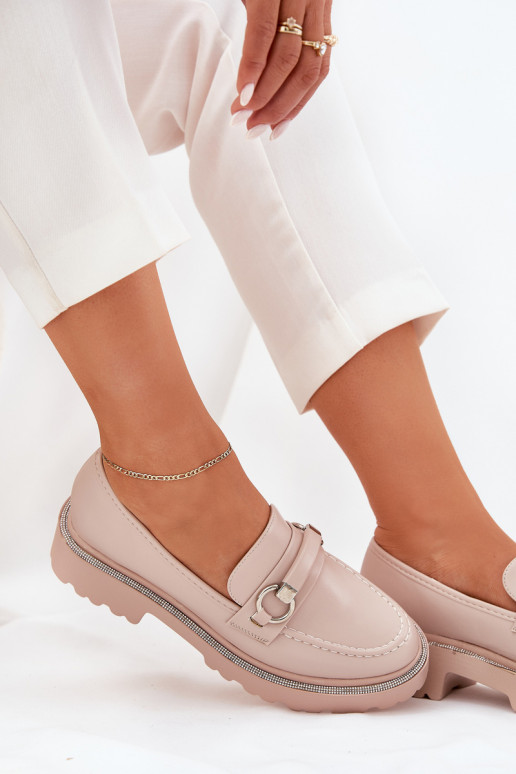 Dámské mokasíny Zdobené Cyrkoniami béžové Patina Dámské mokasíny Zdobené Cyrkoniami béžové Patina