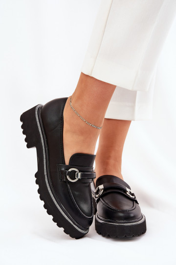 Dámské mokasíny Zdobené Cyrkoniami Černé Patina