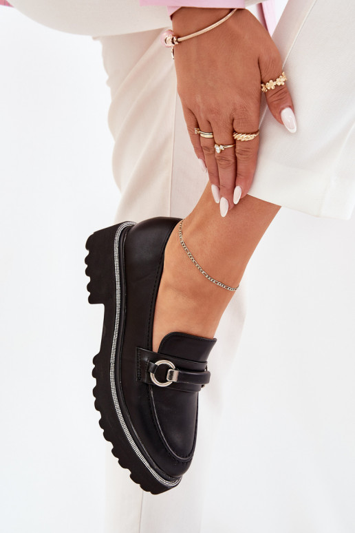 Dámské mokasíny Zdobené Cyrkoniami Černé Patina Dámské mokasíny Zdobené Cyrkoniami Černé Patina