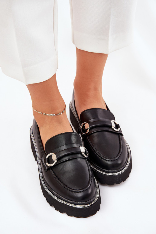 Dámské mokasíny Zdobené Cyrkoniami Černé Patina Dámské mokasíny Zdobené Cyrkoniami Černé Patina