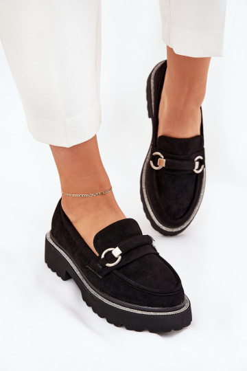 Dámské mokasíny Zdobené Cyrkoniami Černé Patina