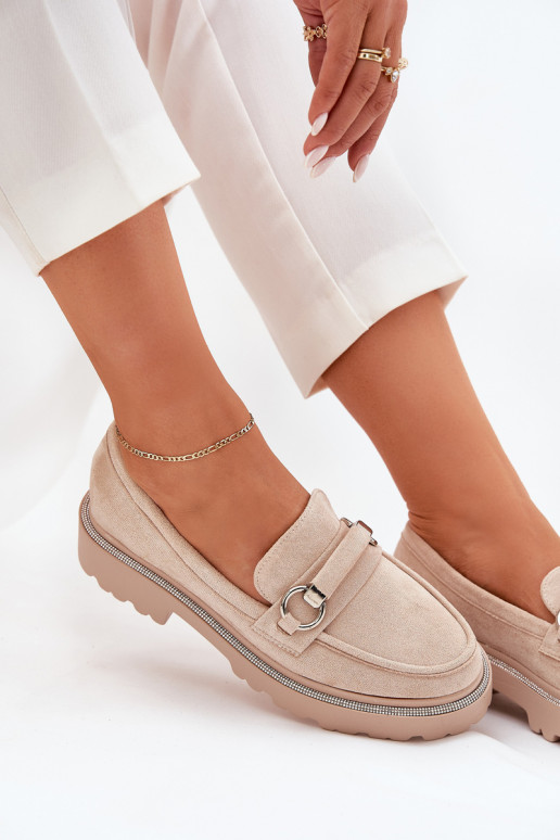 Dámské mokasíny Zdobené Cyrkoniami béžové Patina Dámské mokasíny Zdobené Cyrkoniami béžové Patina