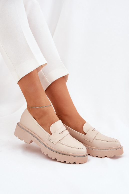 Dámské mokasíny Eko  s třpytivými očky béžové Wilamla Dámské mokasíny Eko  s třpytivými očky béžové Wilamla