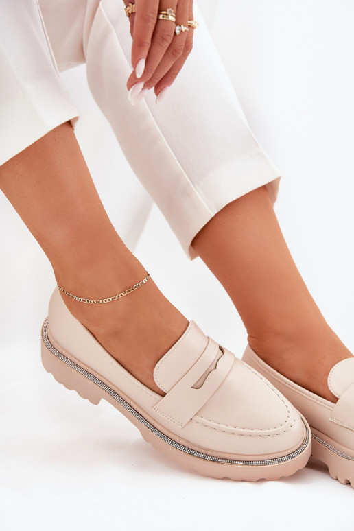 Dámské mokasíny Eko  s třpytivými očky béžové Wilamla Dámské mokasíny Eko  s třpytivými očky béžové Wilamla