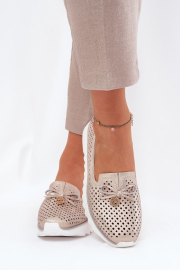 s ažurovými prvky boty  Z Naturalnej Skóry D&A LR51-631 zlaté barvy 2