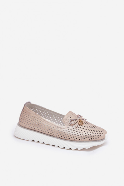 s ažurovými prvky boty  Z Naturalnej Skóry D&A LR51-631 zlaté barvy  s ažurovými prvky boty  Z Naturalnej Skóry D&A LR51-631 zlaté barvy