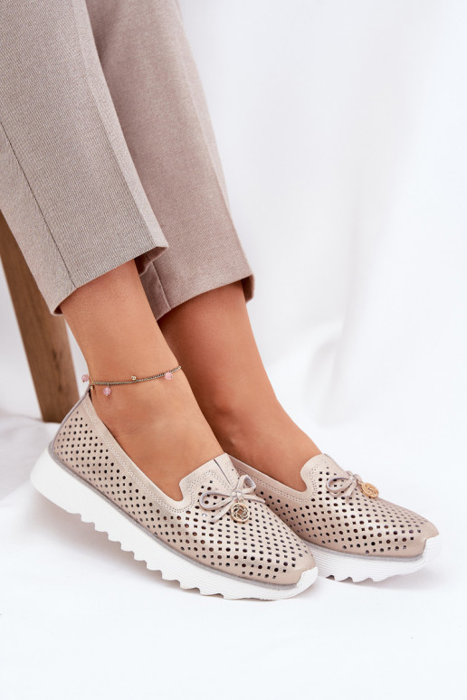 s ažurovými prvky boty  Z Naturalnej Skóry D&A LR51-631 zlaté barvy  s ažurovými prvky boty  Z Naturalnej Skóry D&A LR51-631 zlaté barvy