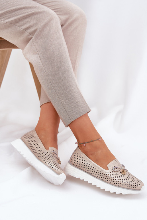 s ažurovými prvky boty  Z Naturalnej Skóry D&A LR51-631 zlaté barvy  s ažurovými prvky boty  Z Naturalnej Skóry D&A LR51-631 zlaté barvy