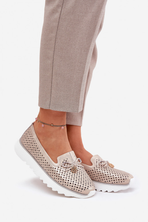 s ažurovými prvky boty  Z Naturalnej Skóry D&A LR51-631 zlaté barvy  s ažurovými prvky boty  Z Naturalnej Skóry D&A LR51-631 zlaté barvy