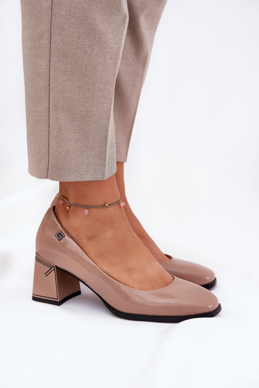 s efektem laku Obuv s podpatky Vinceza 91130 béžové  s efektem laku Obuv s podpatky Vinceza 91130 béžové