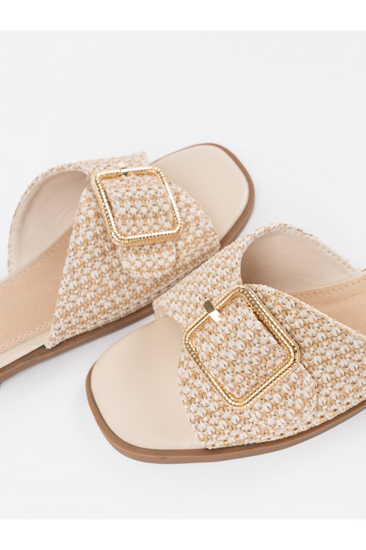 Pantofle béžové-białą kratkę s přezkami Pantofle béžové-białą kratkę s přezkami